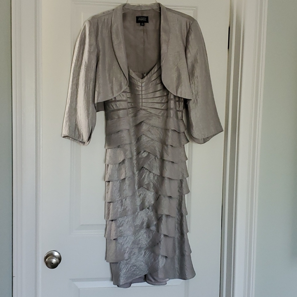 Adrianna Papell shimmer gray evening dress